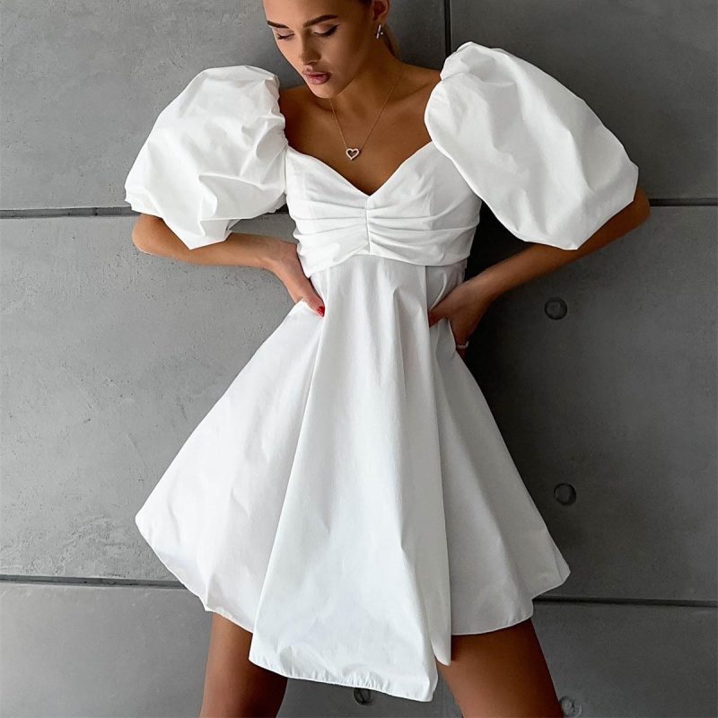 Off-Shoulder Puff Sleeve High Waist Dress - Image 2