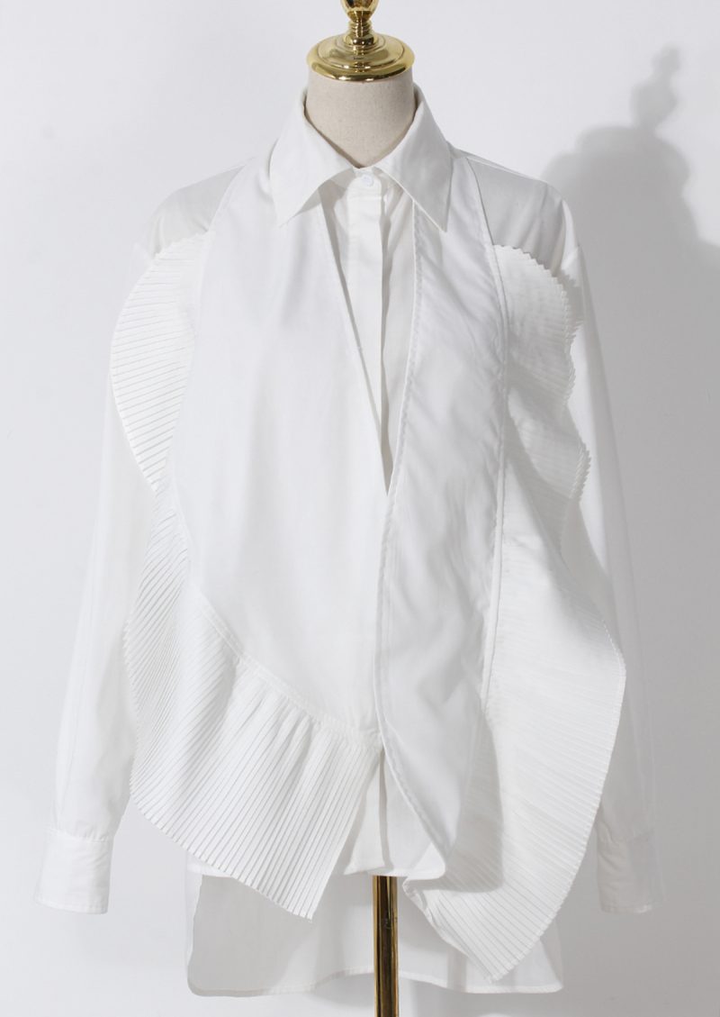 Spring Retro Irregular Ruffled Asymmetric Women’s Shirt - Image 3