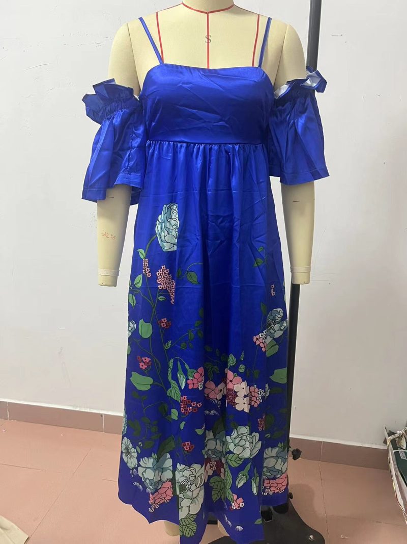 Off Shoulder Multicolor Casual Pocket Dress Women - Image 4