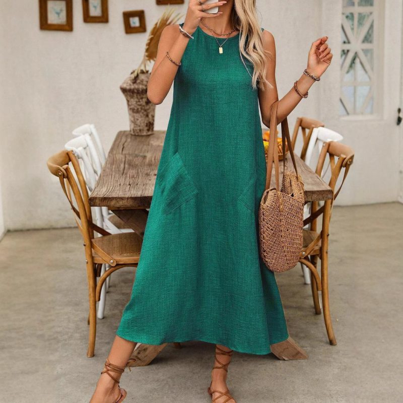 Sleeveless Round Neck Loose Maxi Dress