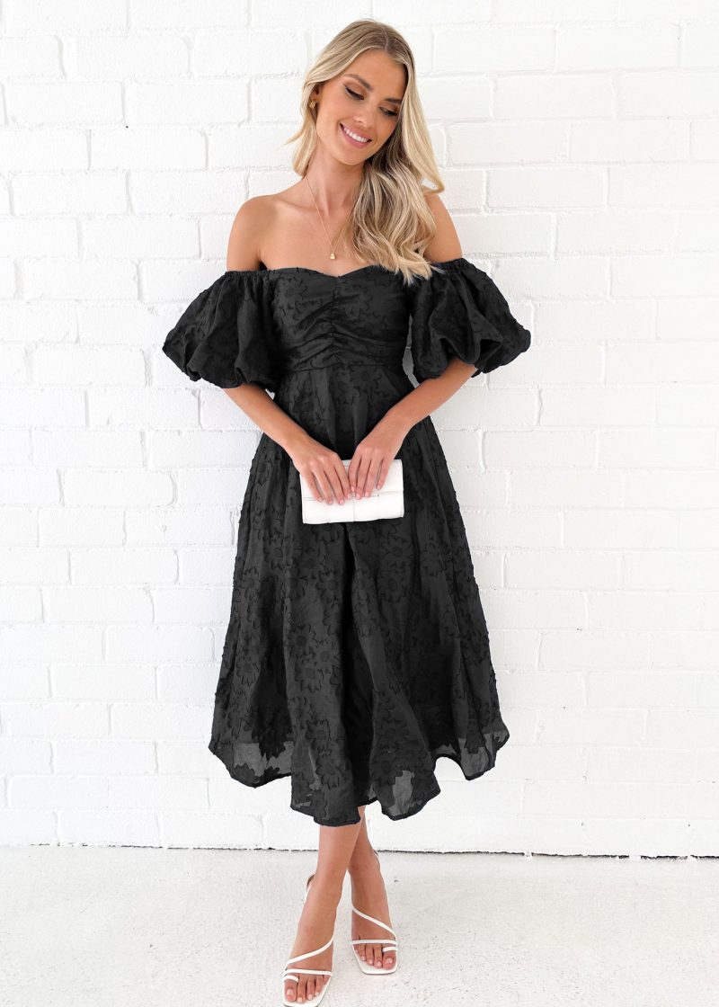 Elegant Off Neck Floral Mid Waist Dress - Image 4
