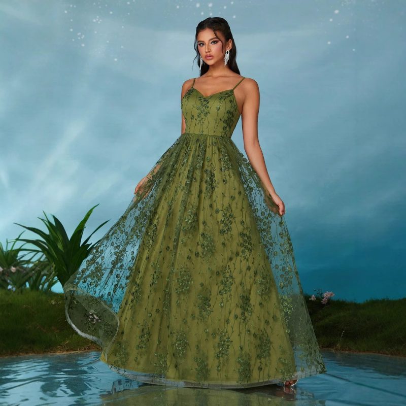 Elegant Backless Suspender Party Evening Dress