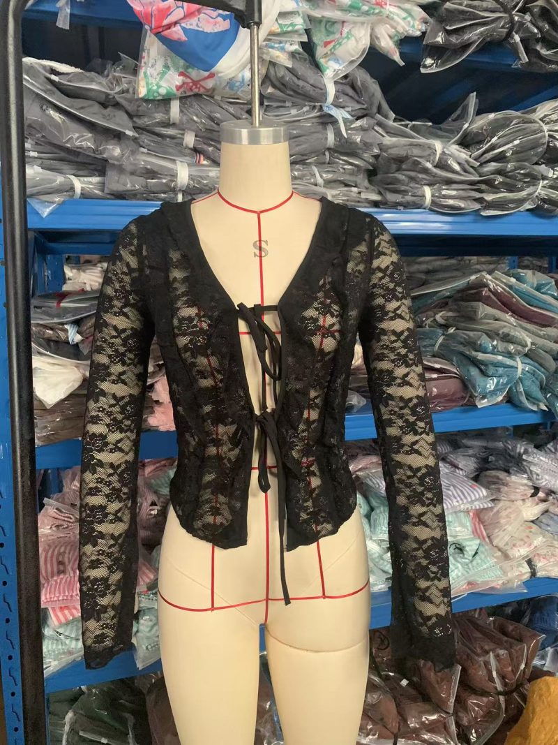 Autumn Winter Slim Lace-Up Long Sleeve Top - Image 4