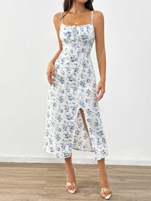 Floral Strap High Waist A-Line Summer Dress