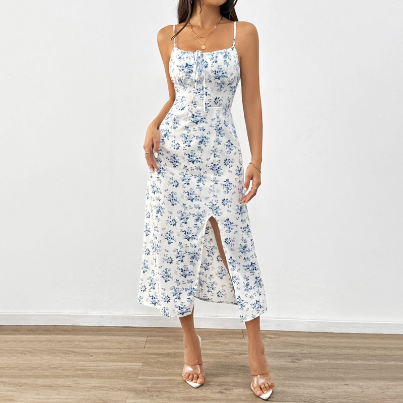Floral Strap High Waist A-Line Summer Dress