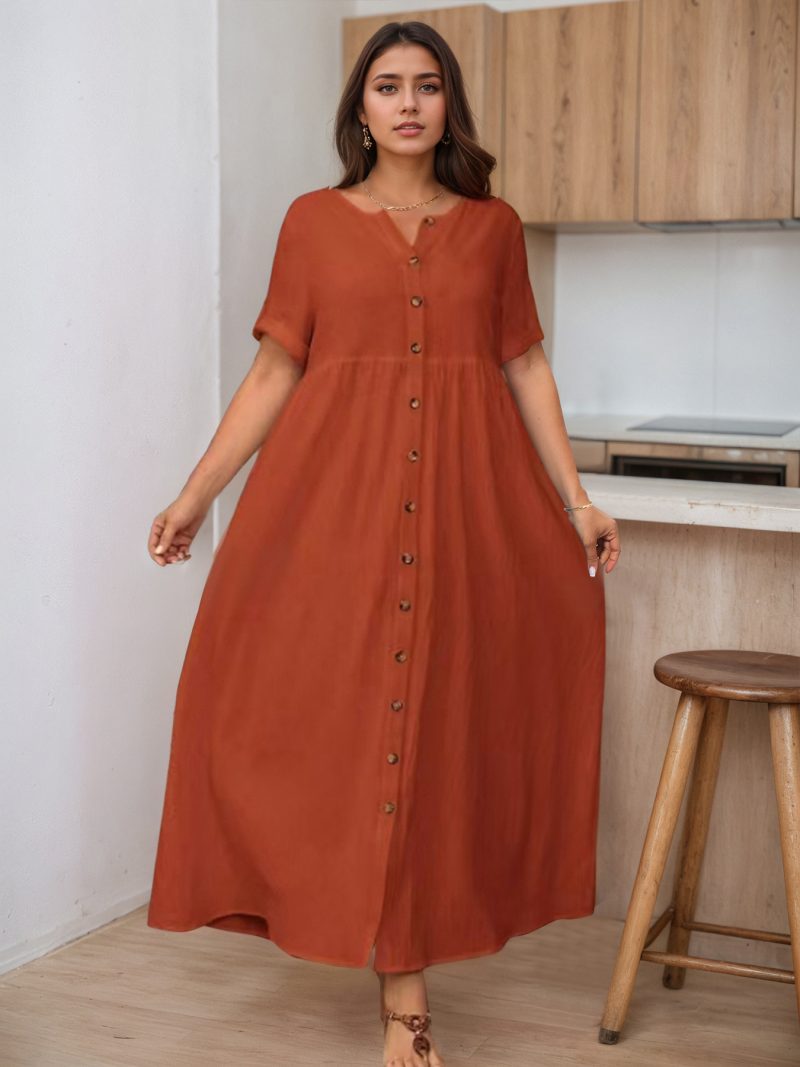 Plus Size Cotton Linen High Waist Dress - Image 3