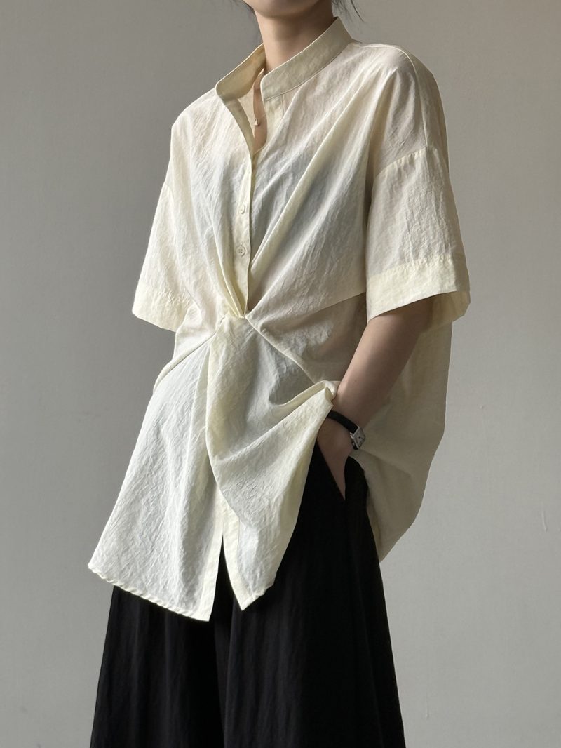 Summer Loose Half Sleeve Twisted Waist Casual Top - Image 3