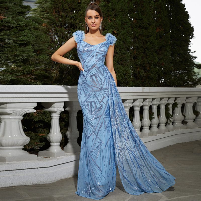 Elegant Sleeveless Sequin Fishtail Evening Gown