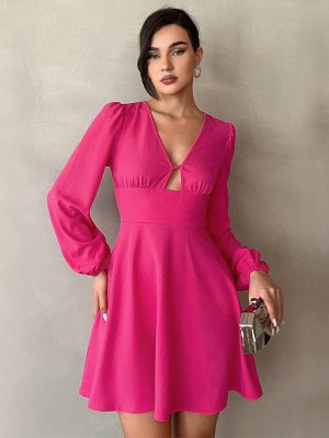 Elegant Puff Sleeve A-Line Mini Dress – Autumn Winter Style
