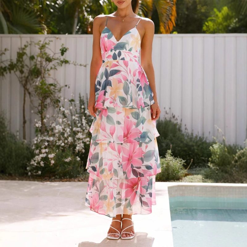 Casual Floral Sling Dress for Spring Summer
