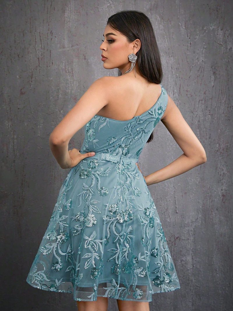 One-Shoulder Sleeveless Short Ball Gown Dress - Image 2