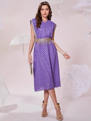 Dubai Muslim Polka Dot Tie Waist Dress