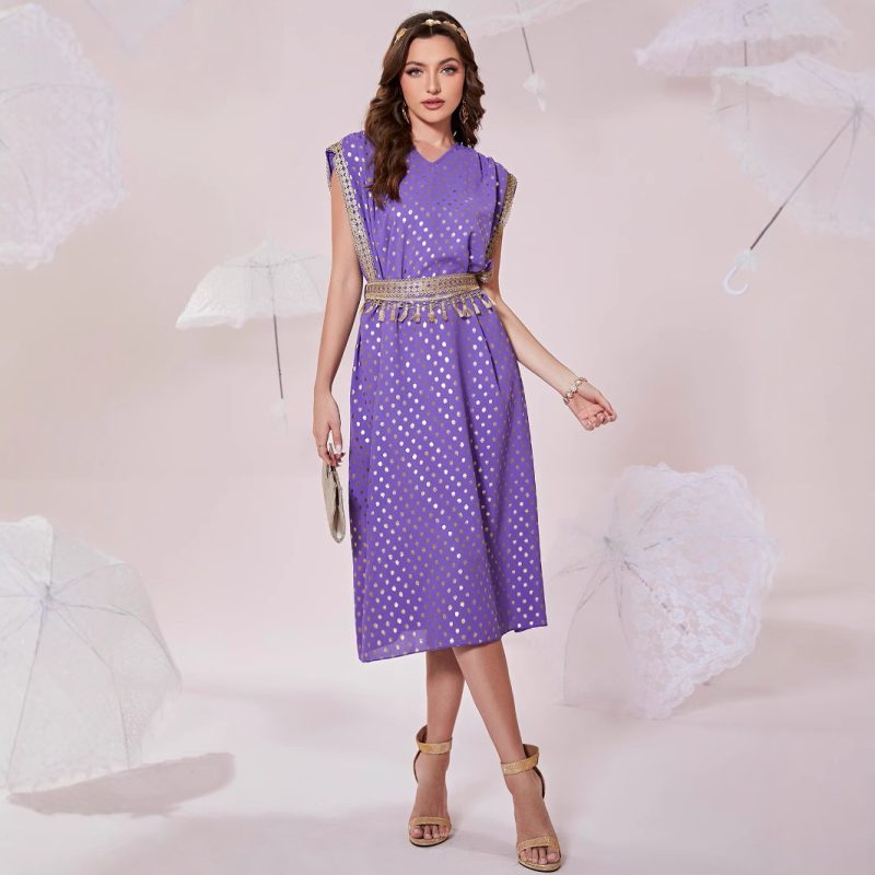 Dubai Muslim Polka Dot Tie Waist Dress