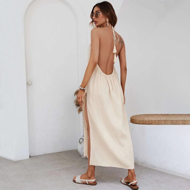 Elegant Woven Halter Dress for Seaside Holidays - Image 2