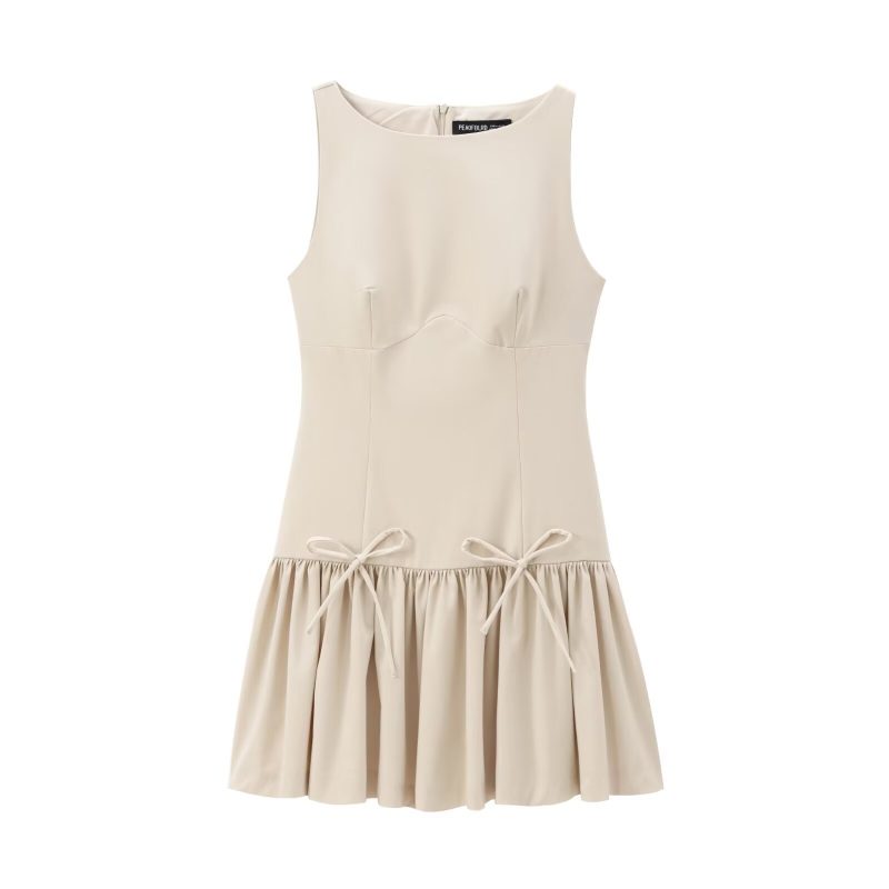 Autumn Sleeveless Bow Detail Round Neck Dress - Image 2