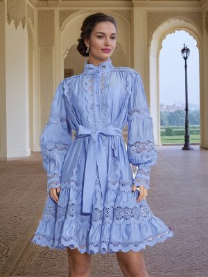 French Vintage Puff Sleeve Embroidered Summer Dress