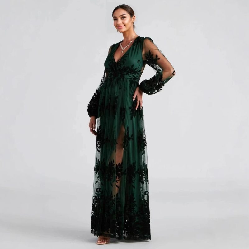 Evening Maxi Dress – High Split Sleeves Look - Image 2