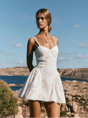 Embroidered Slim Waist Ruffled Summer Dress