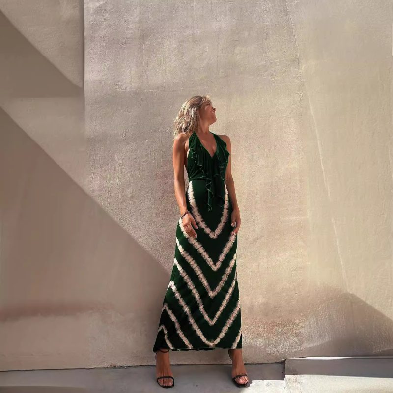 Printed V Neck A-Line Dress – Sleeveless Style - Image 3