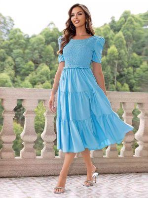 Square Collar Backless Puff Sleeve Summer Dress