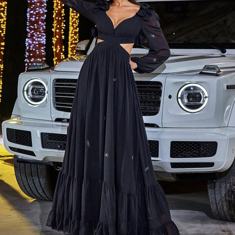 Elegant Chiffon Stitching Formal Swing Maxi Dress - Image 2