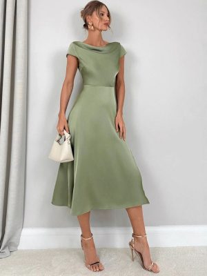 High-Grade Summer Satin Split Artificial Silk Dress
