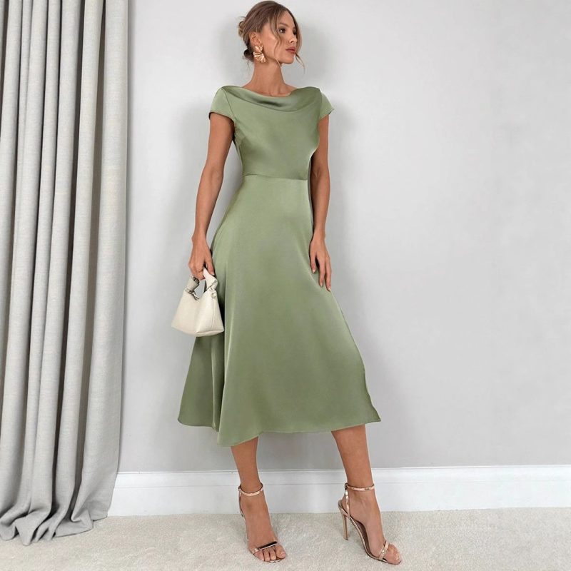 High-Grade Summer Satin Split Artificial Silk Dress