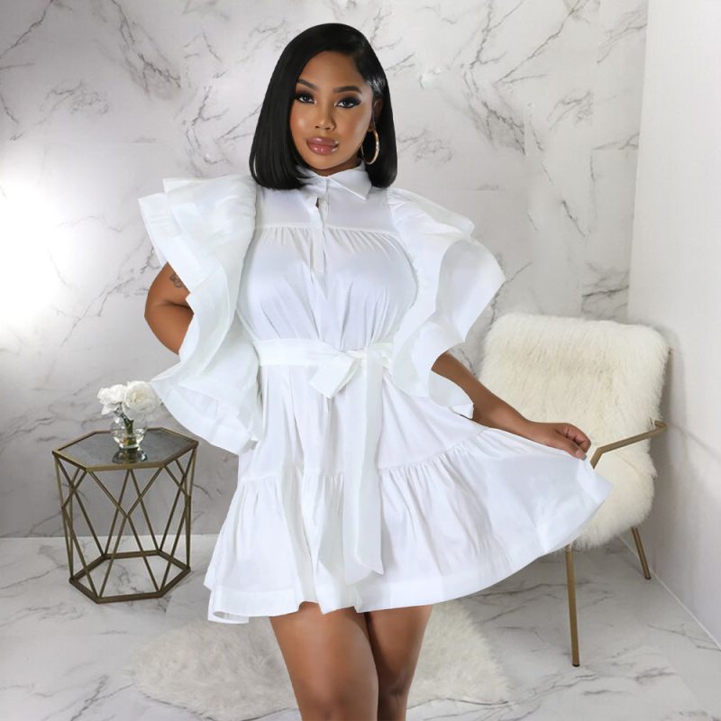 Satin Solid Color V-Neck A-Line Dress - Image 2