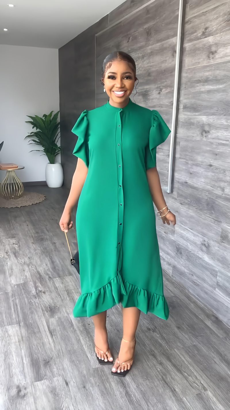 Everyday Casual Solid Ruffle Dress for Women - Image 3