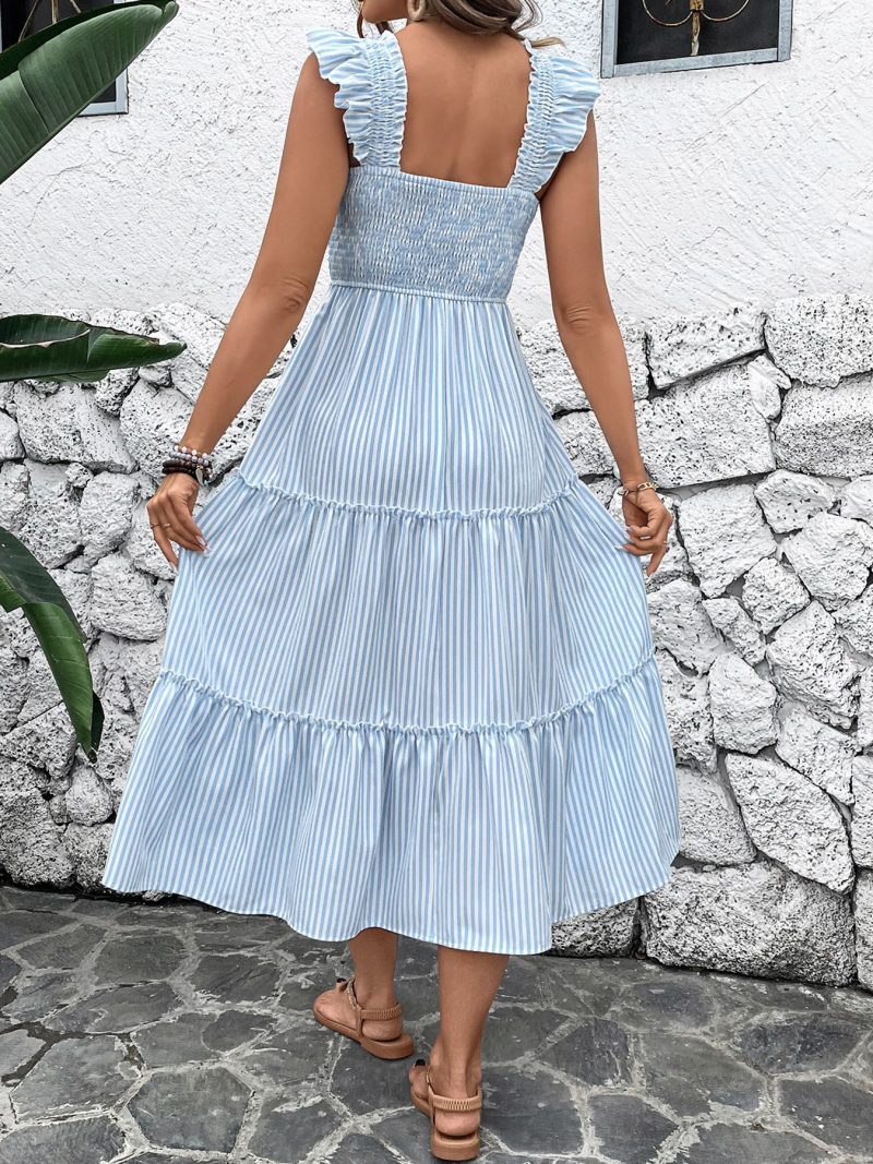 Summer Backless Holiday Striped Ruffled Spaghetti Dress - Image 2