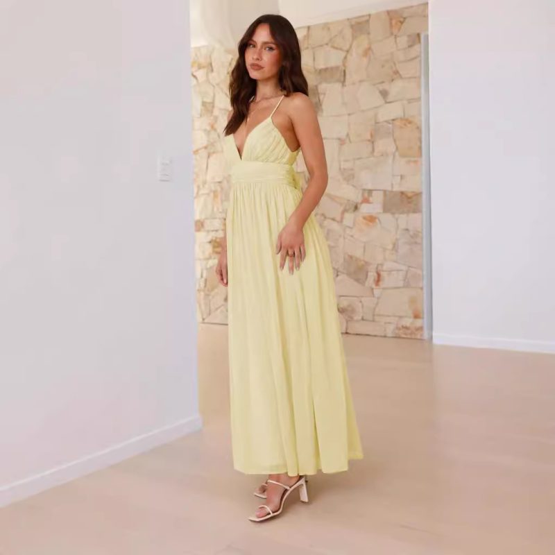 Backless Lace Up Slim Chiffon Summer Dress