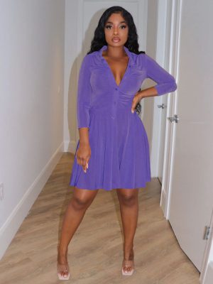 Korean Velvet Long Sleeve A-Line Dress