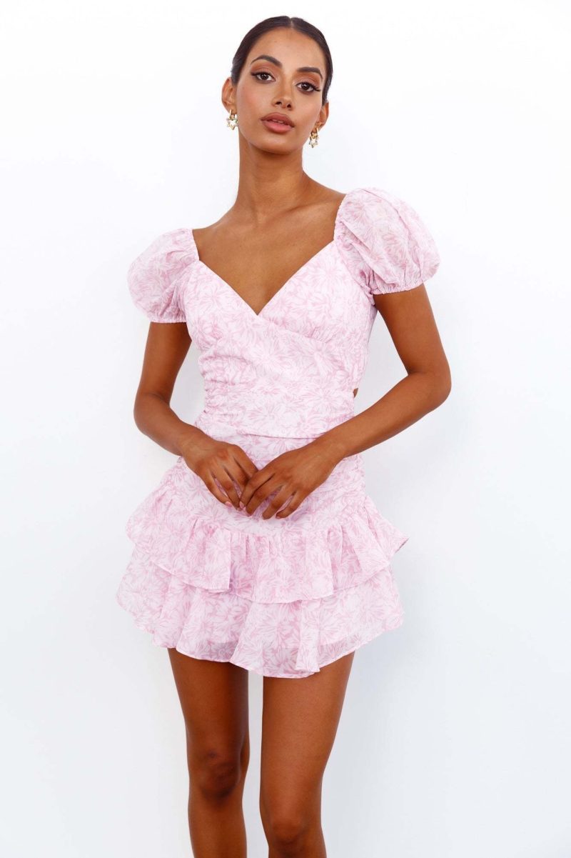 Summer Puff Sleeve Floral Print Pink Dress - Image 2