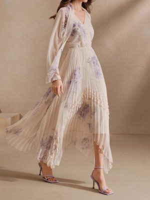 Digital Floral Print Chiffon Dress for Women