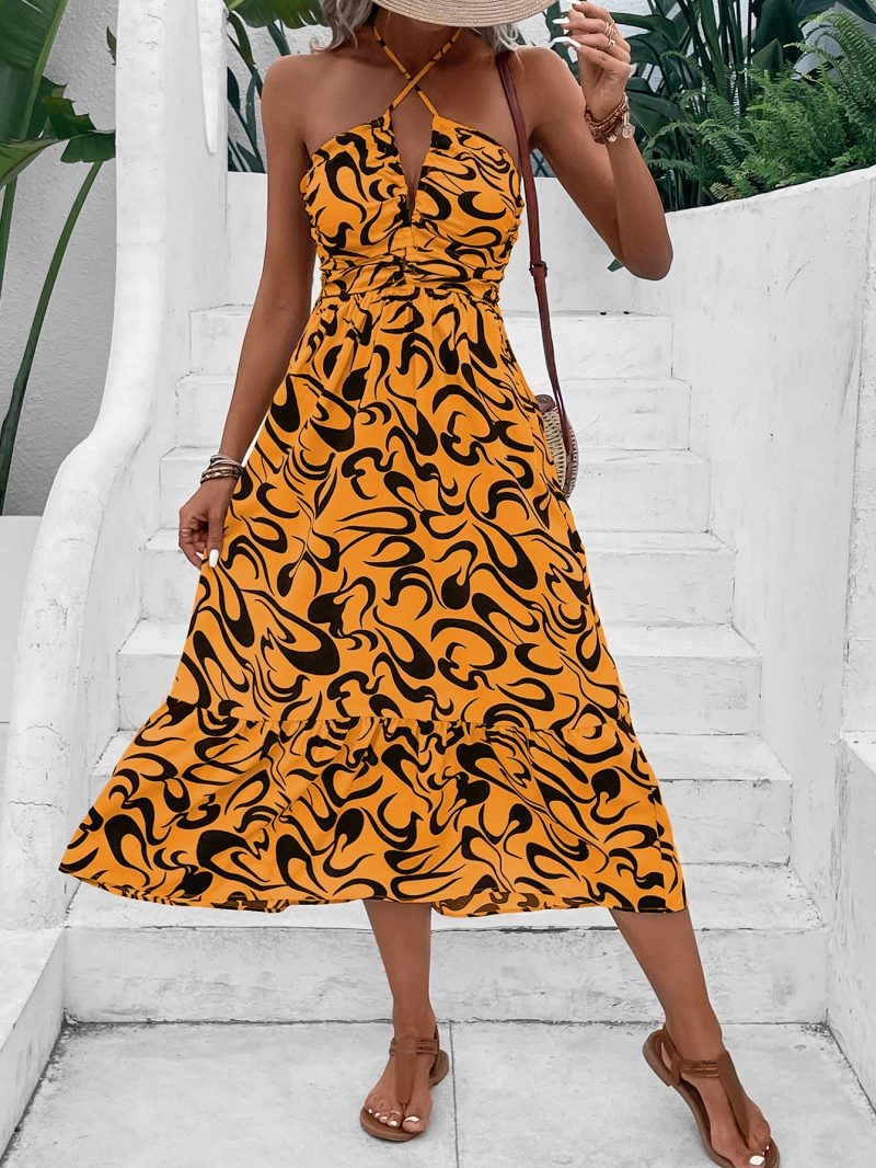 Printed Halter Backless High Waist Summer Dress - Image 4