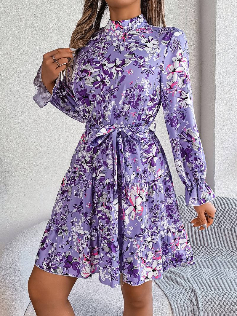 Vintage-Inspired Stand Collar Floral Midi Dress - Image 4
