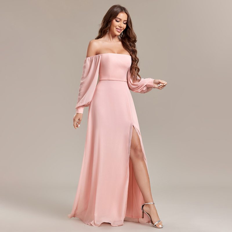 Chiffon Formal Dress – Convertible Long Sleeve Gown - Image 3