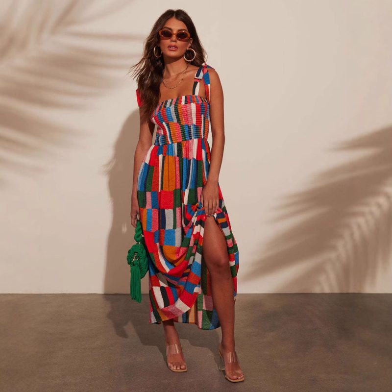 Sleeveless Color Block Lace Vacation Dress