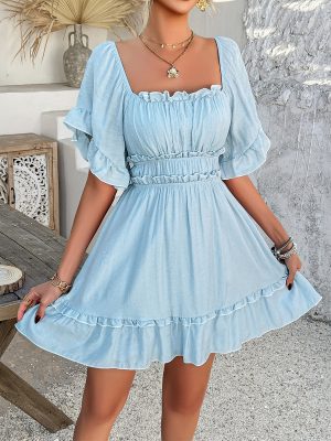 Solid Color Selvedge Casual Vacation Dress