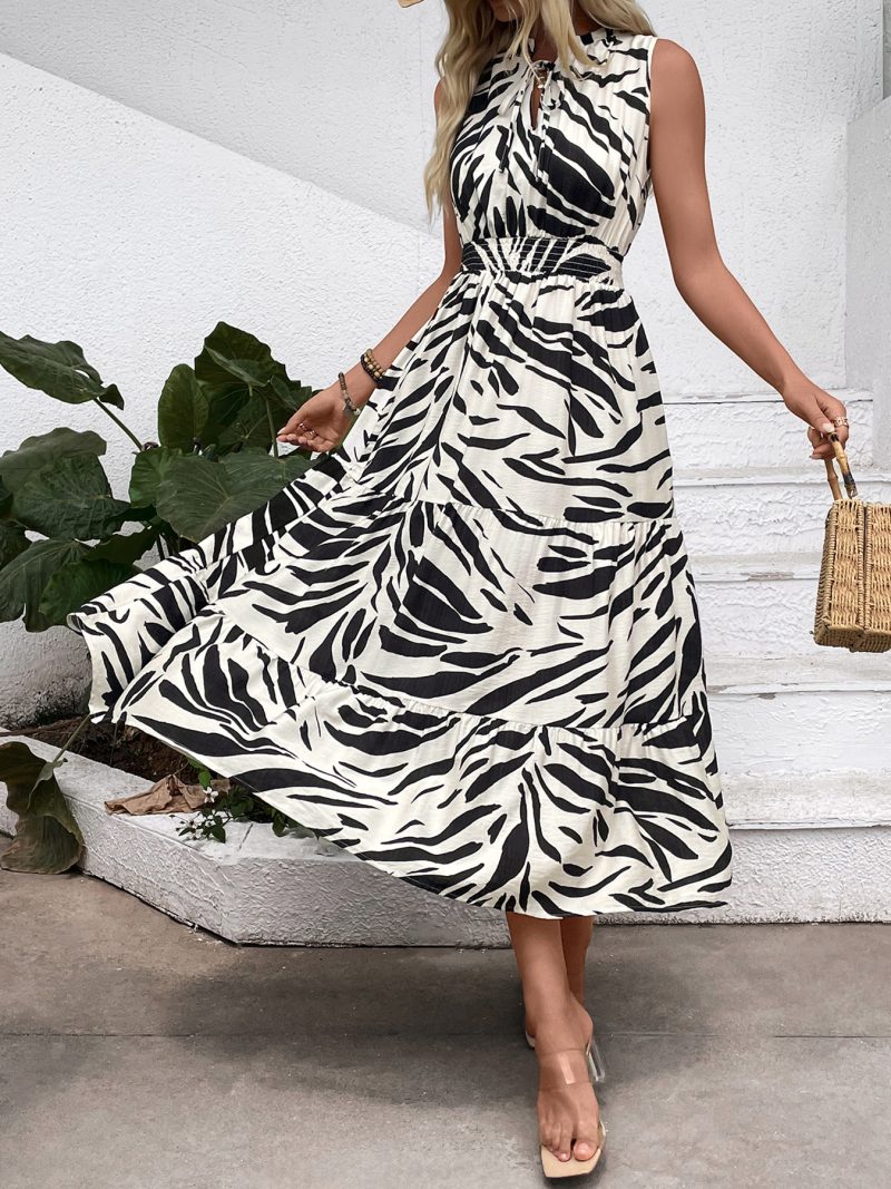 Elegant Zebra Print V-Neck Sleeveless Dress - Image 3