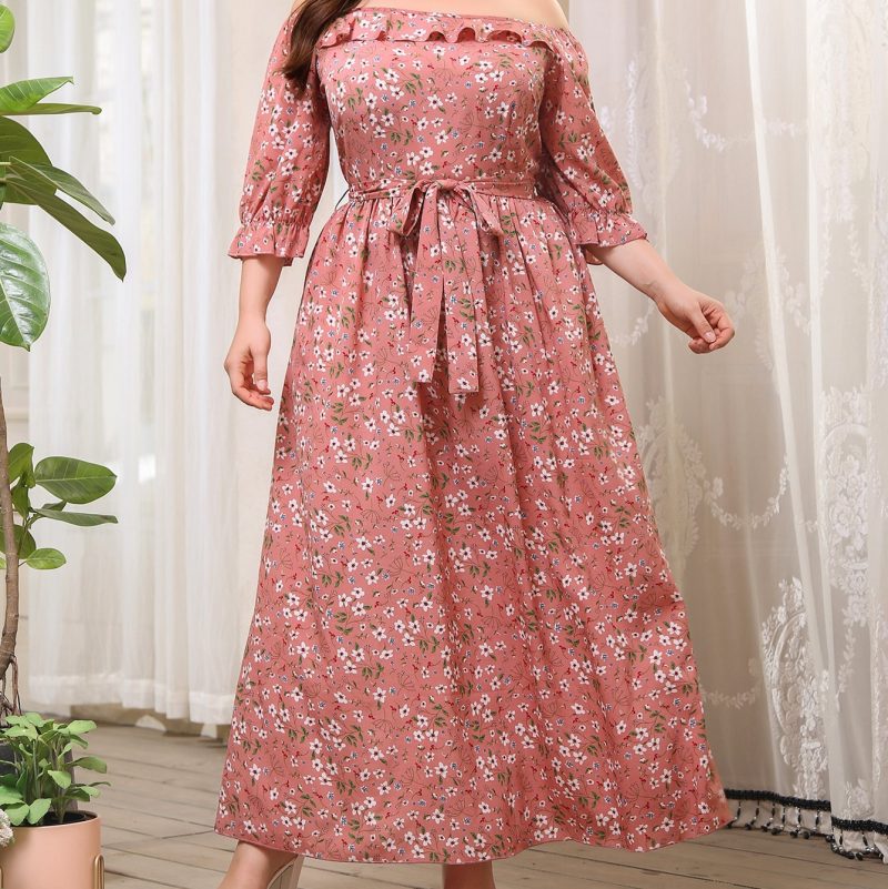 Plus Size Strapless Printed Chiffon Dress Women - Image 2