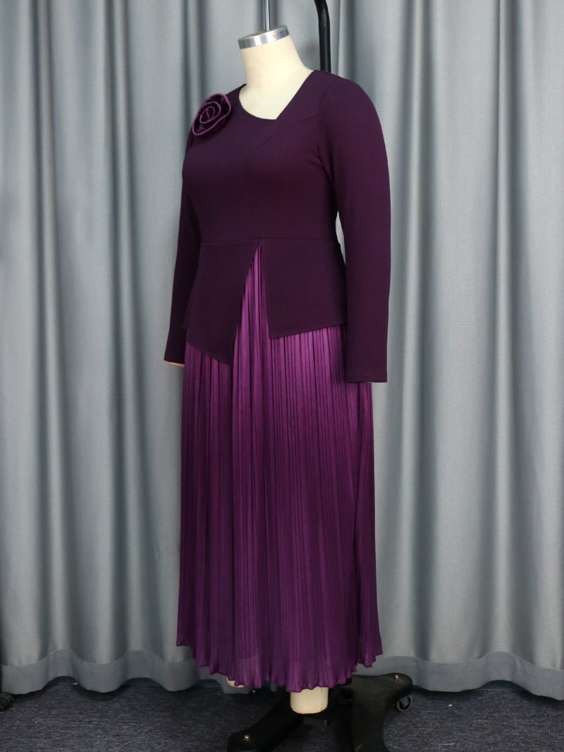 Elegant Purple Pleated A-Line Party Dress - Image 3