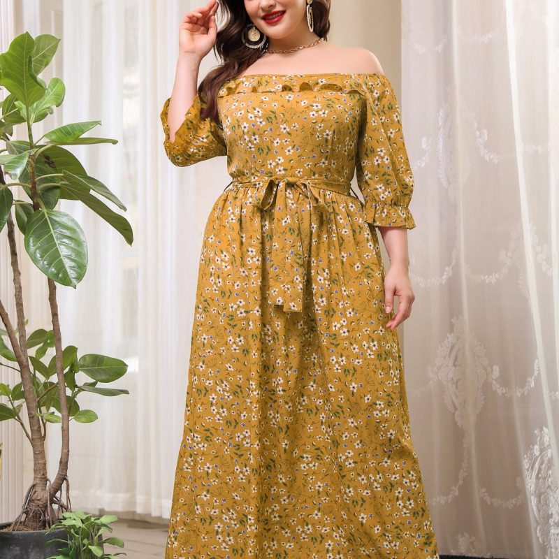 Plus Size Strapless Printed Chiffon Dress Women - Image 4