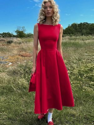 Summer Solid Sleeveless Backless Slim Fit Dress