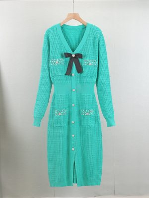 French V-Neck Slim Knit Fall Dress