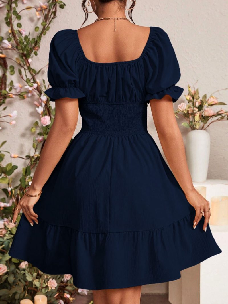 Elegant Square Collar Backless Mid-Length Dress - Image 4