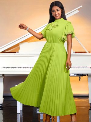Elegant Green Pleated A-Line Cocktail Dress