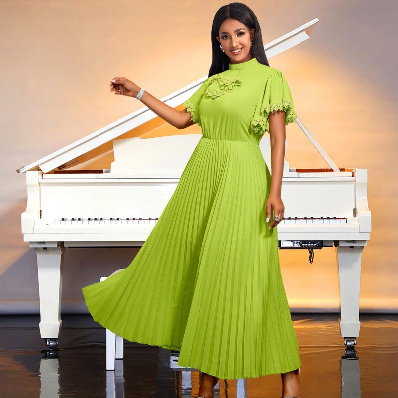 Elegant Green Pleated A-Line Cocktail Dress