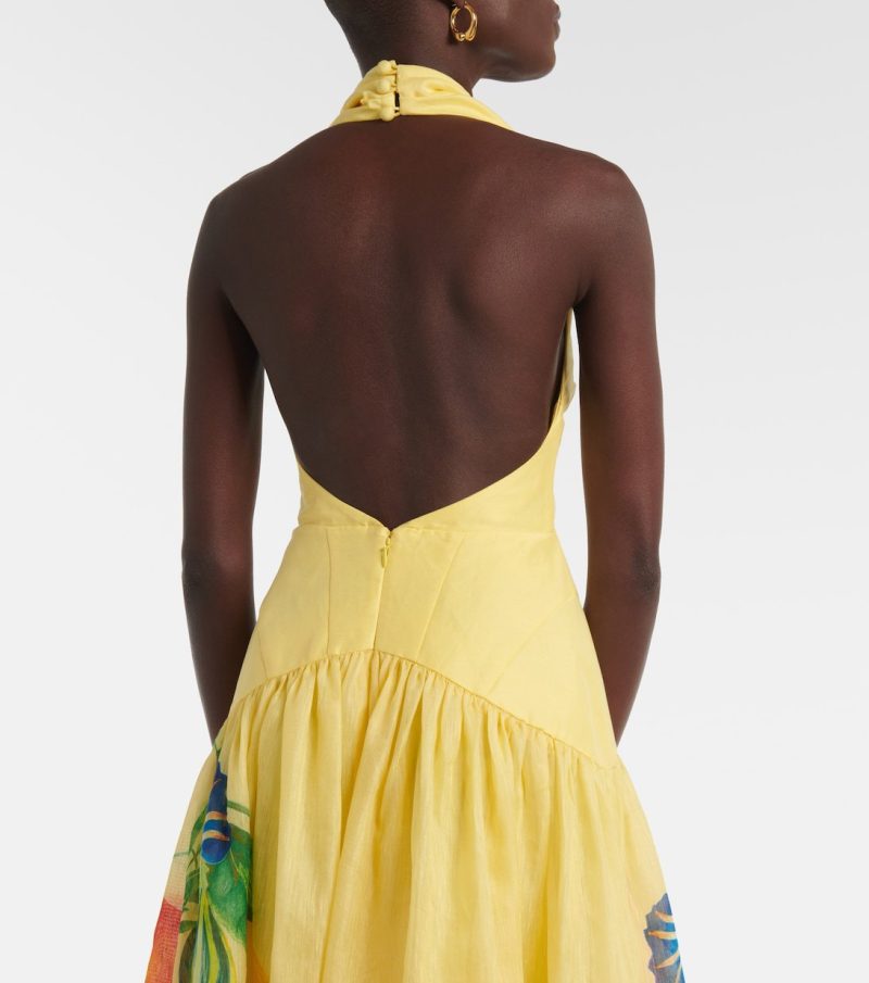 Linen Halter Deep V Backless Swing Dress - Image 3