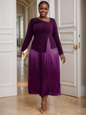 Elegant Purple Pleated A-Line Party Dress